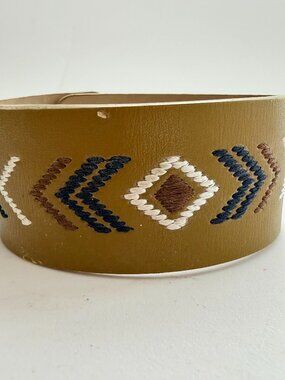 Olive Green Leatherette Embroidered Boho Cuff Bracelet Stylish wide cuff bracele